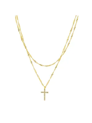 Layered CZ Cross Necklace