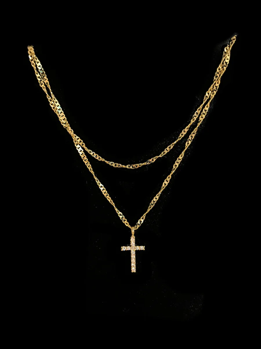 Layered CZ Cross Necklace