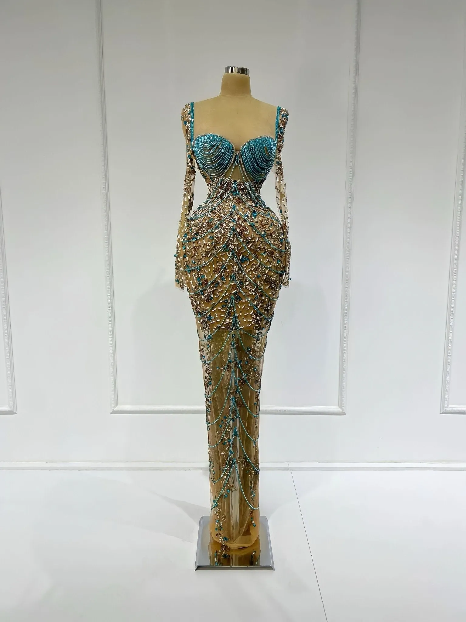 Leya Crystal Adorned Open Chest Dress