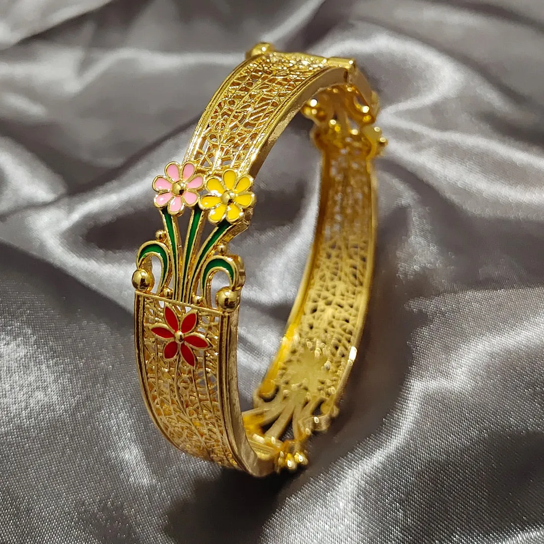 Luxury flowers Bride Bangles bracelet treatments 24K Gold Color Bracelets