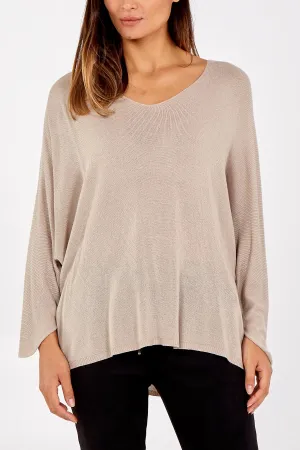 Made In Italy Sienna Beige Long Sleeve Batwing Fine Knit