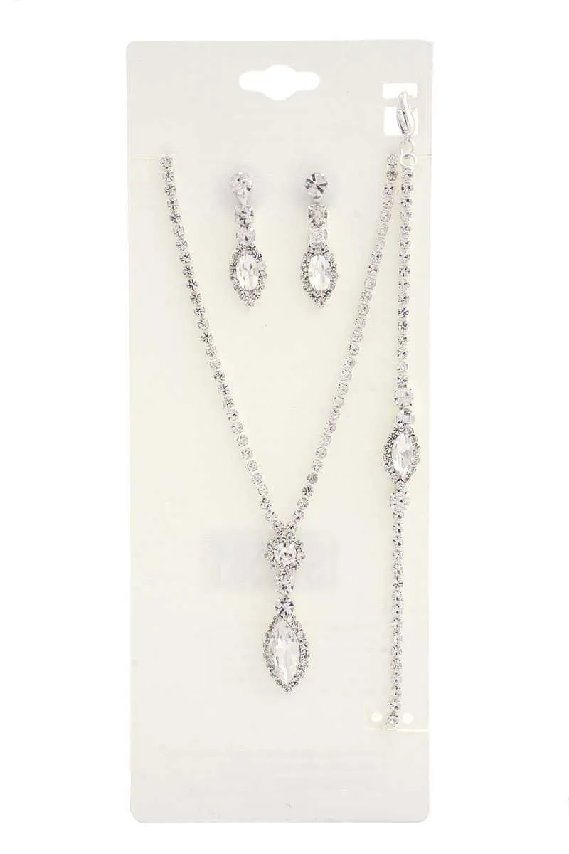 Marquise Shape Rhinestone Bracelet Necklace Set