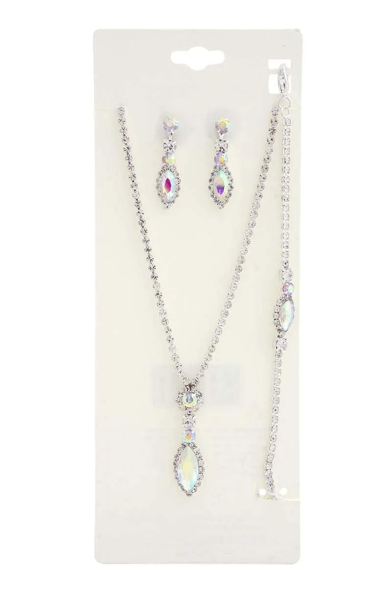 Marquise Shape Rhinestone Bracelet Necklace Set