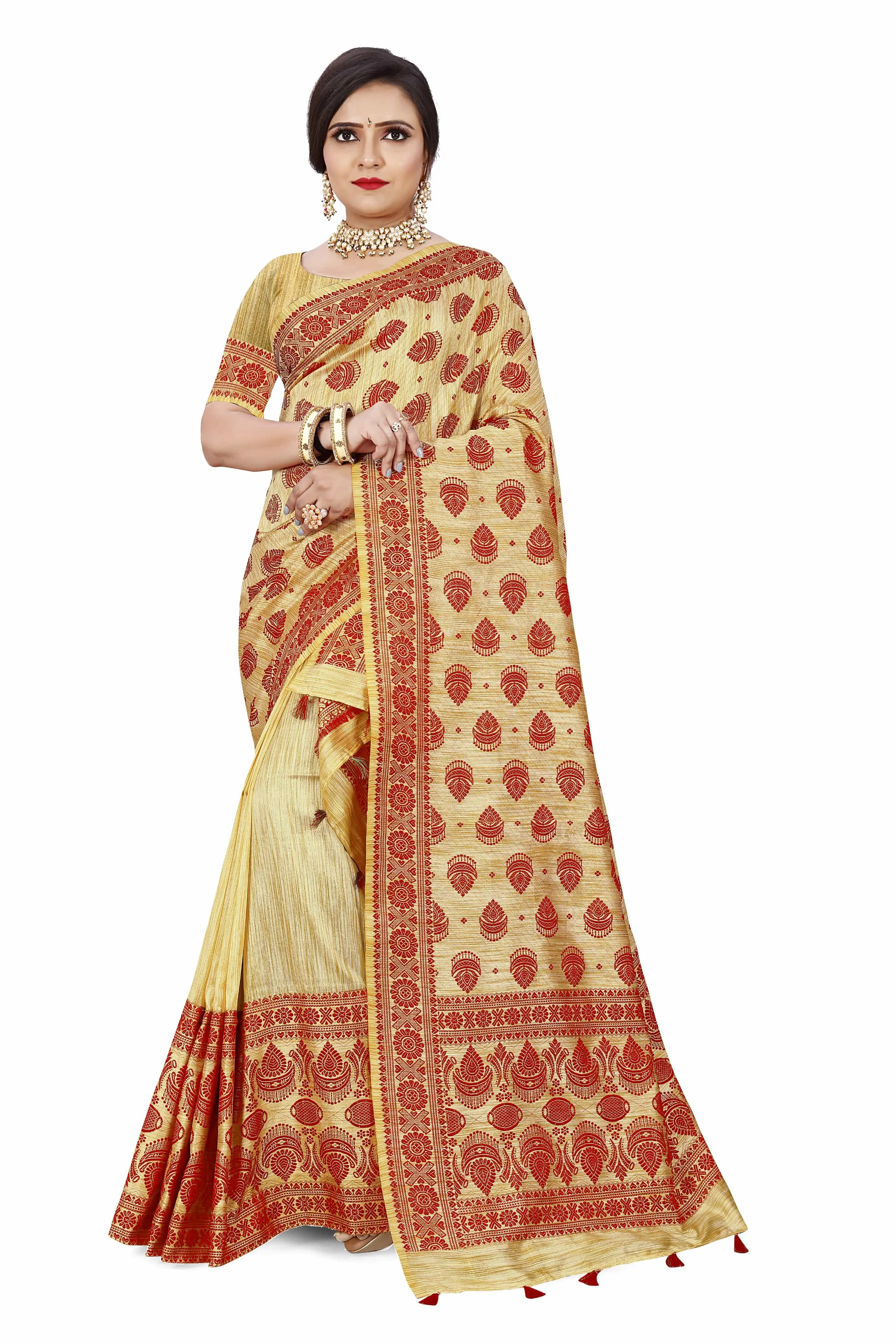 Mekhla Patti Khadi Poly Mekhela Sador - Joonbiri Dhol