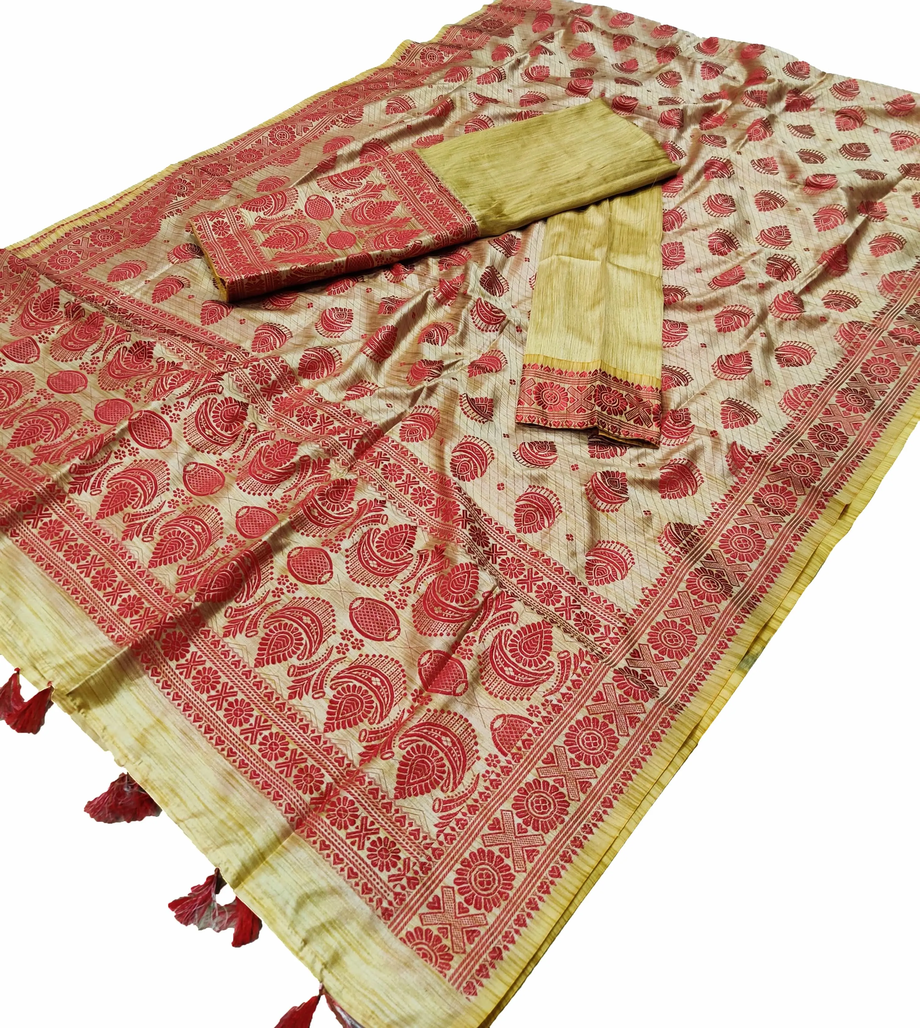 Mekhla Patti Khadi Poly Mekhela Sador - Joonbiri Dhol
