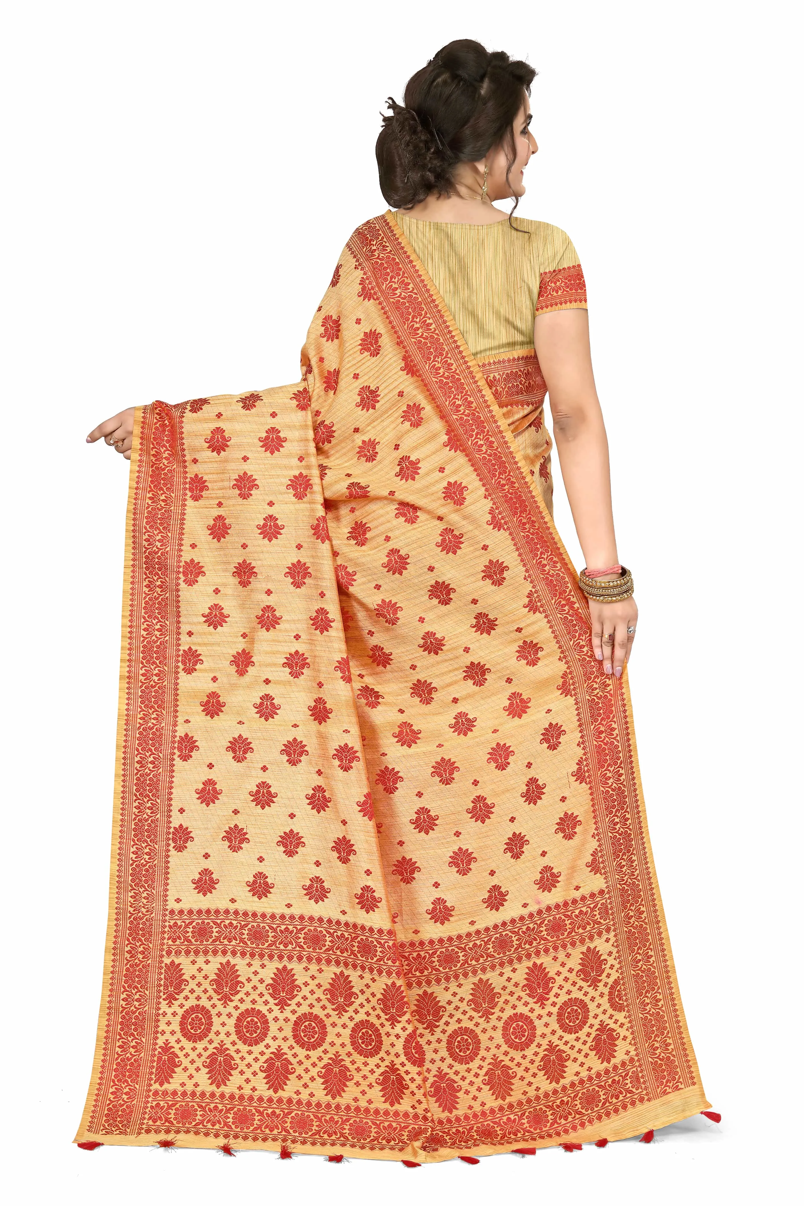 Mekhla Patti Khadi Poly Mekhela Sador - Phul