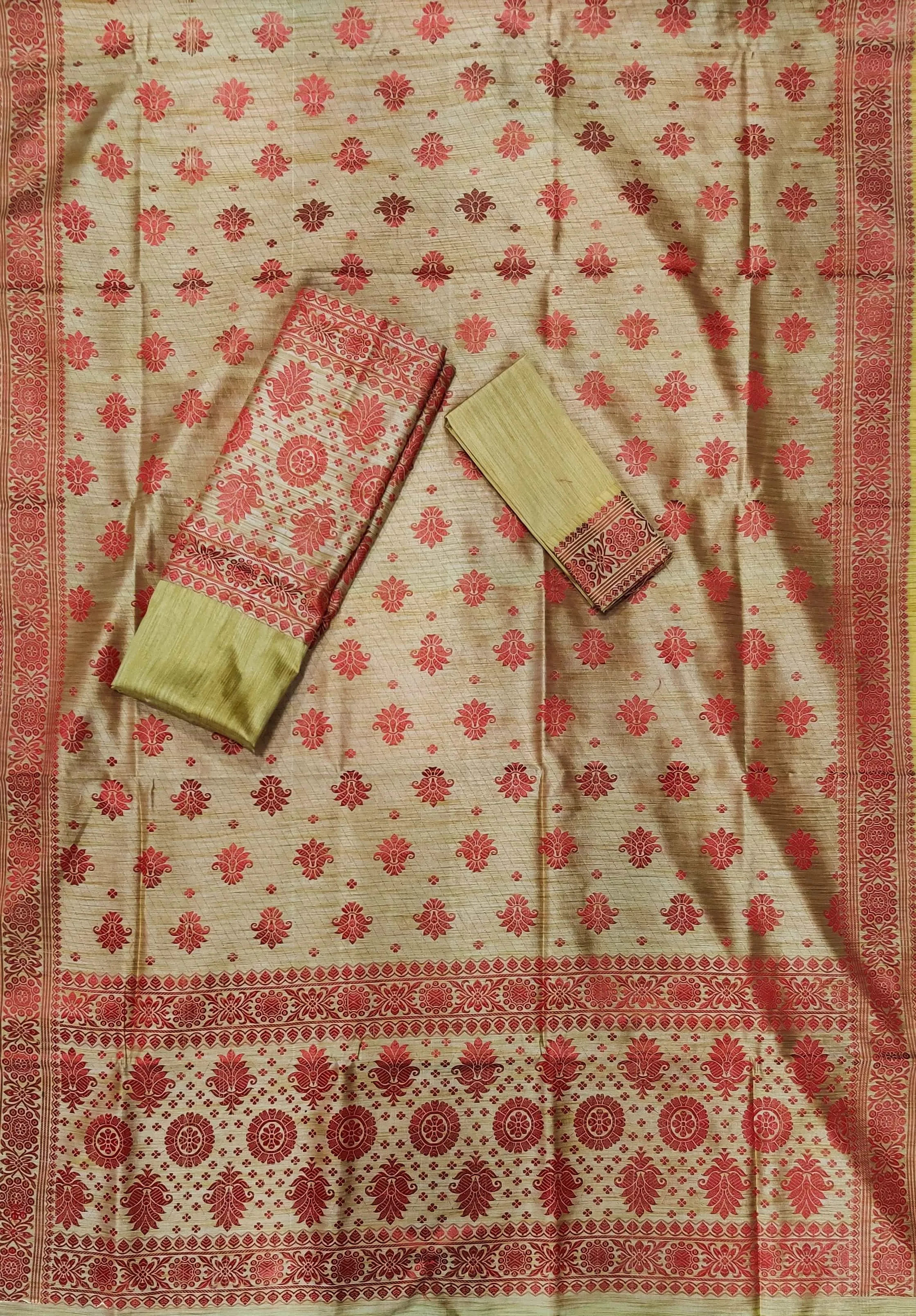 Mekhla Patti Khadi Poly Mekhela Sador - Phul