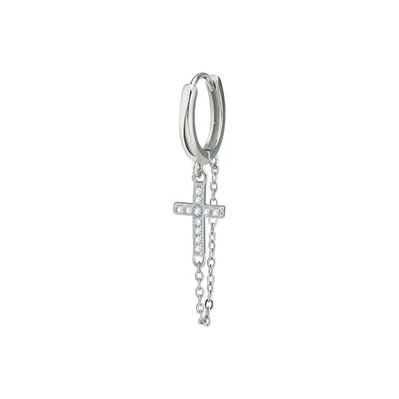 Men’s Stylish Cross Chain Earrings with Tassels – Hip-Hop Diamond Stud