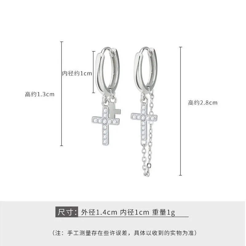 Men’s Stylish Cross Chain Earrings with Tassels – Hip-Hop Diamond Stud