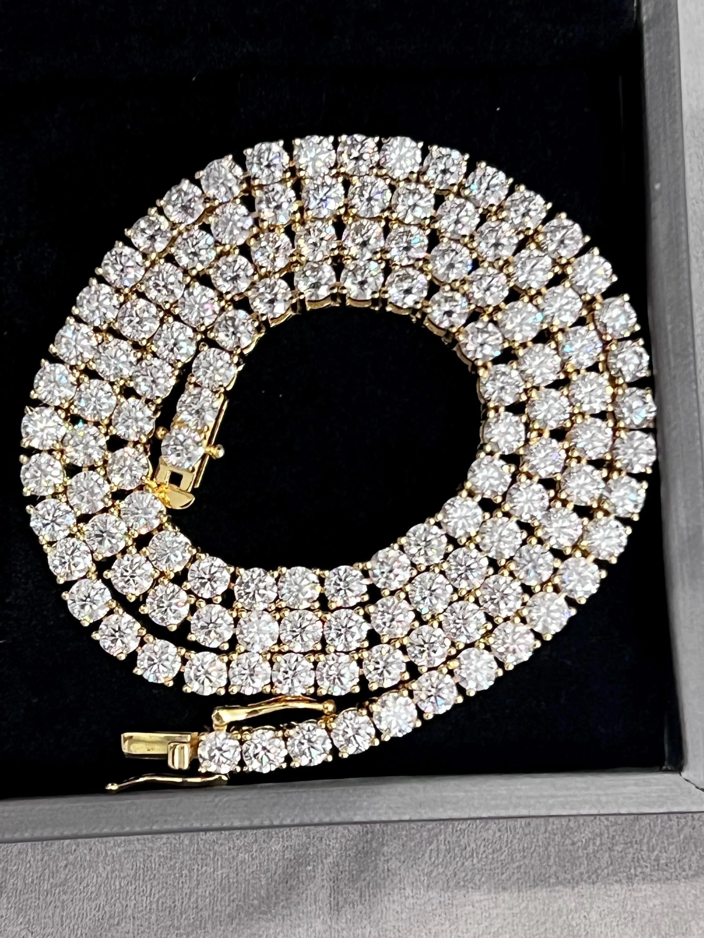 Moissanite Gold Plate Tennis Necklace on 925