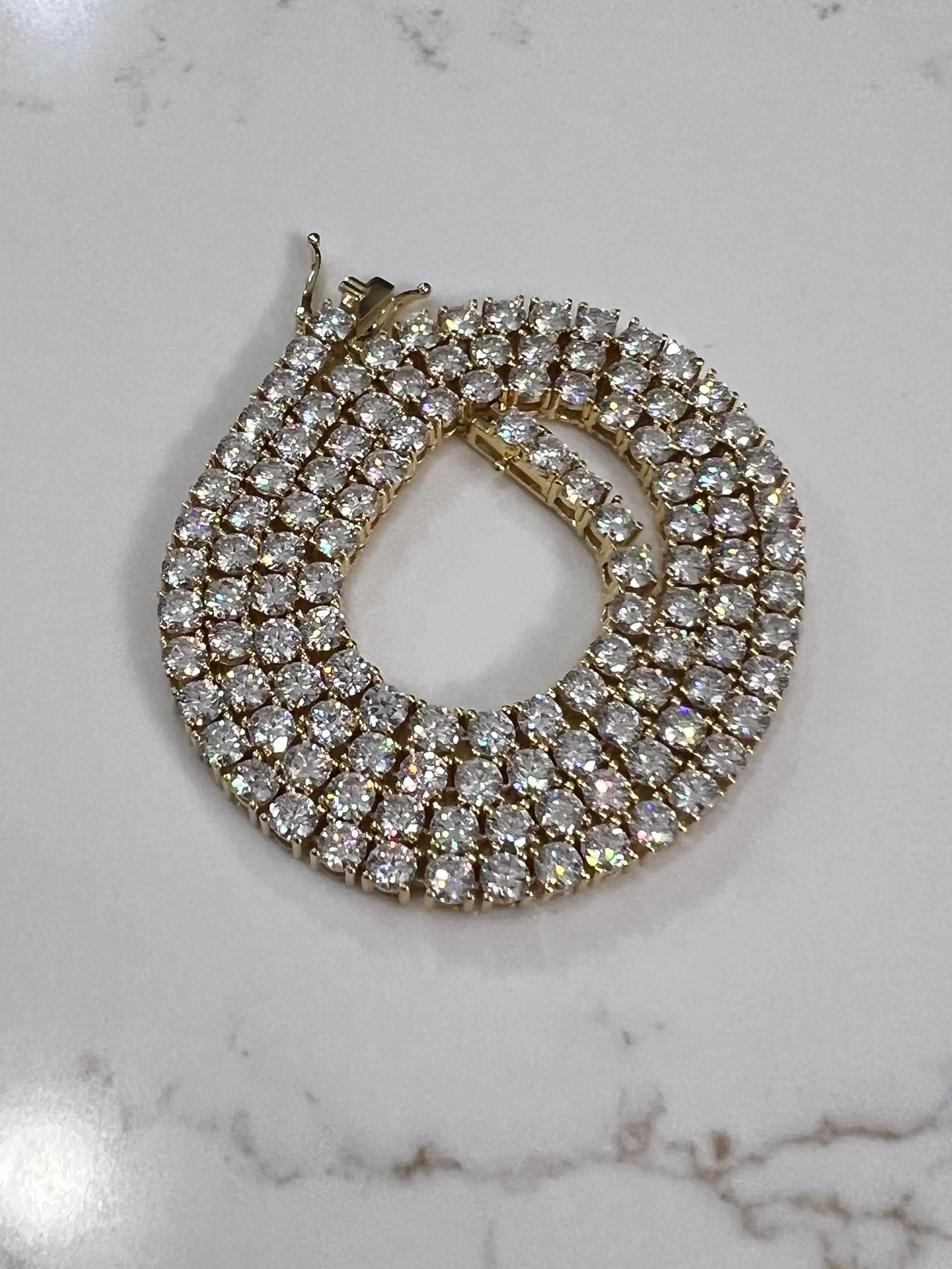 Moissanite Gold Plate Tennis Necklace on 925