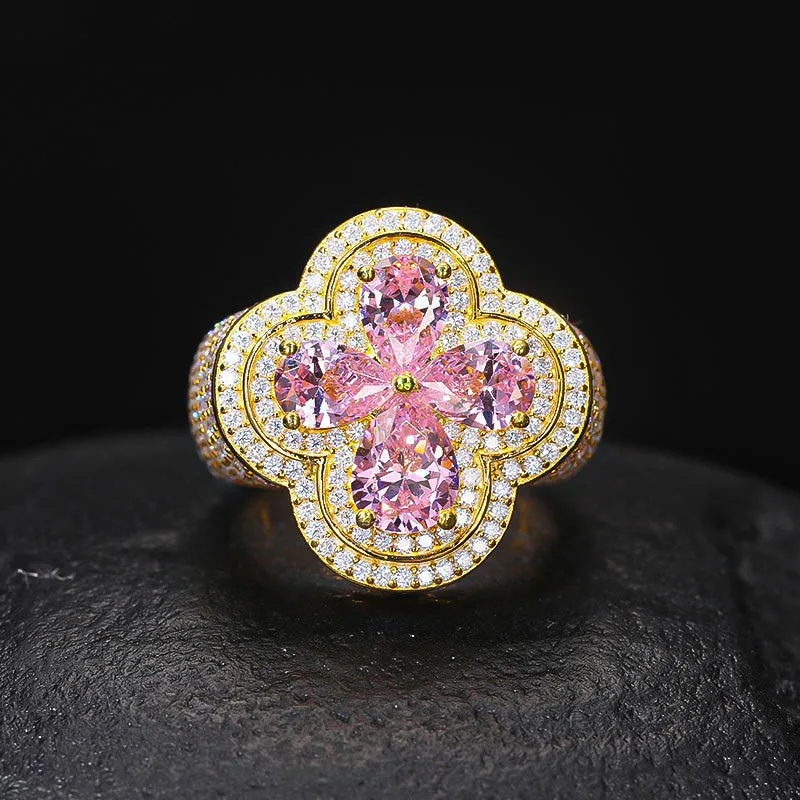 Moissanite S925 Pink Flower Stone Ring