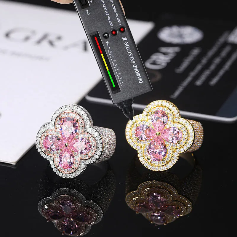 Moissanite S925 Pink Flower Stone Ring