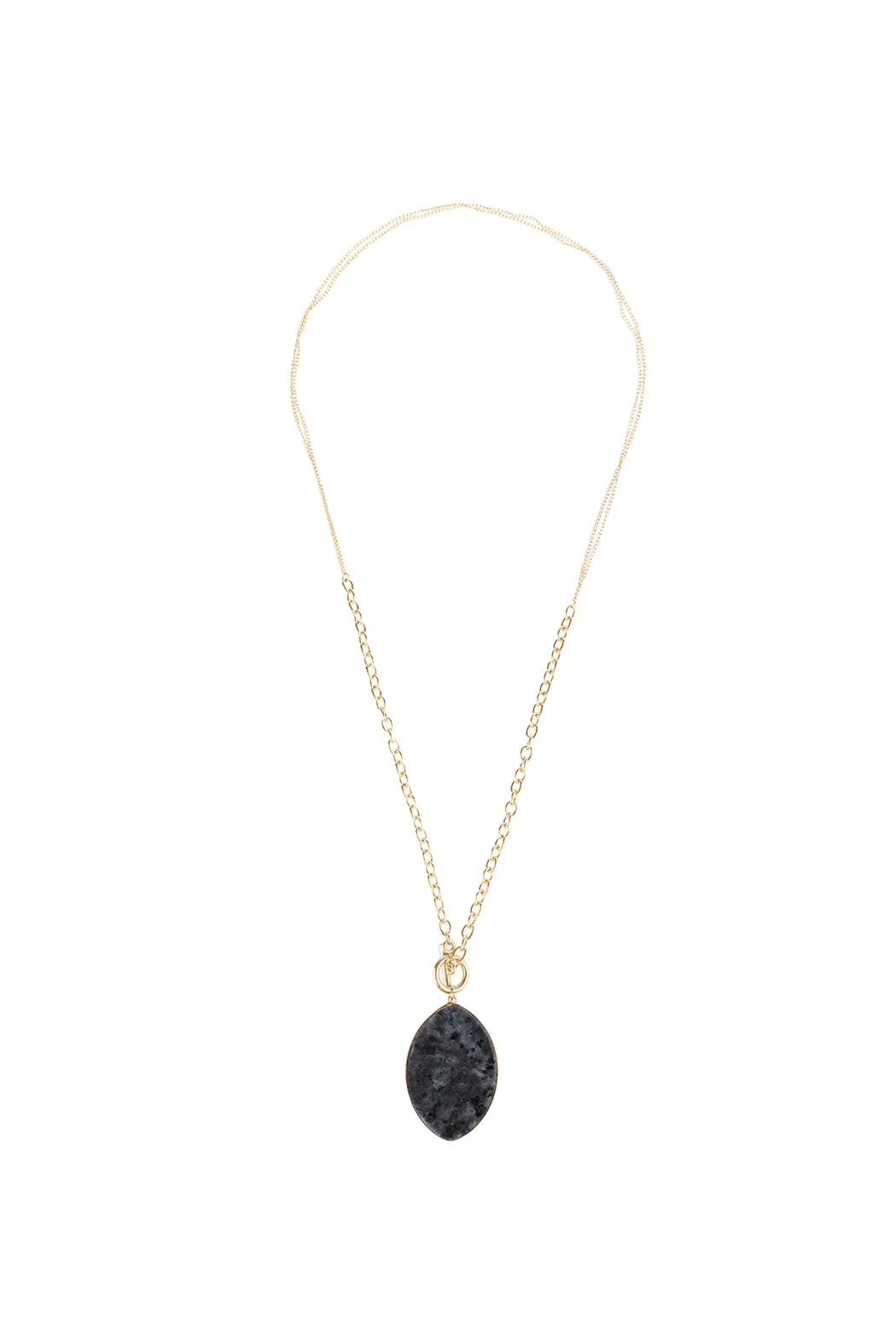 NATURAL STONE OVAL PENDANT CHAIN LAYERED NECKLACE