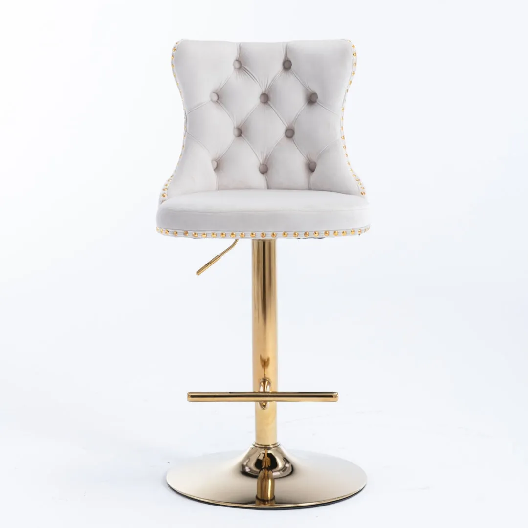 Oldham 2 x Beige Velvet Adjustable Swivel Bar Stool