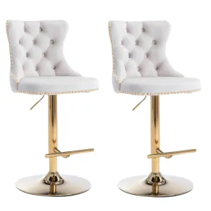 Oldham 2 x Beige Velvet Adjustable Swivel Bar Stool