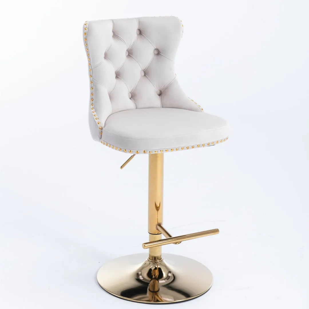 Oldham 2 x Beige Velvet Adjustable Swivel Bar Stool