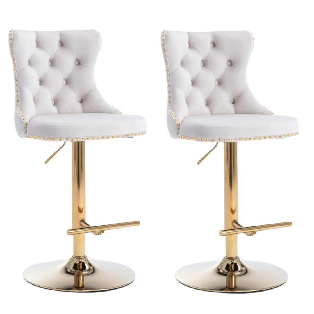 Oldham 2 x Beige Velvet Adjustable Swivel Bar Stool