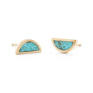 One Half Studs - Turquoise, 14K Yellow Gold