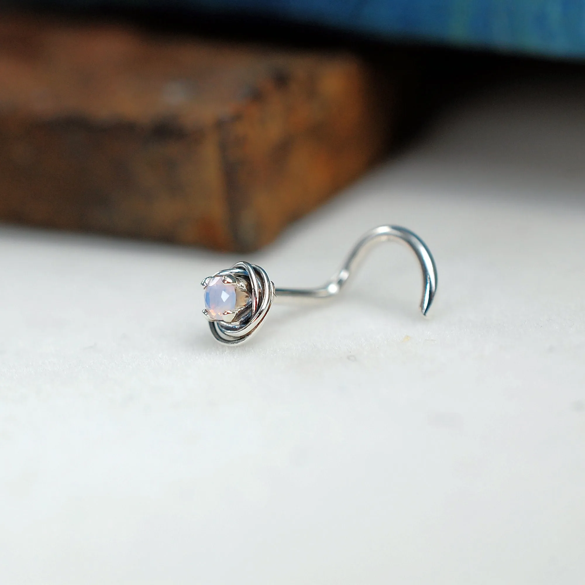 Opal and Silver Tangled Nose Stud