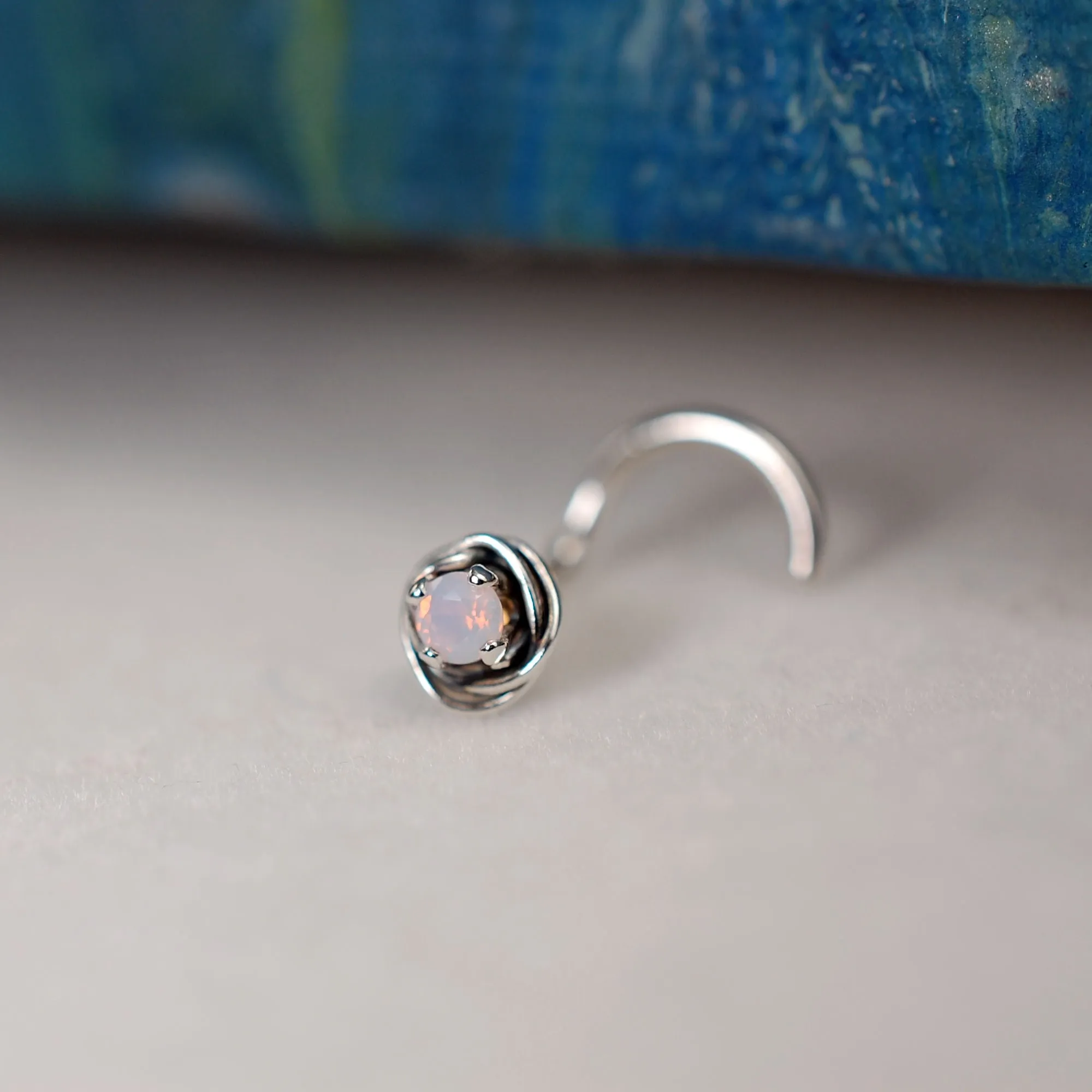 Opal and Silver Tangled Nose Stud