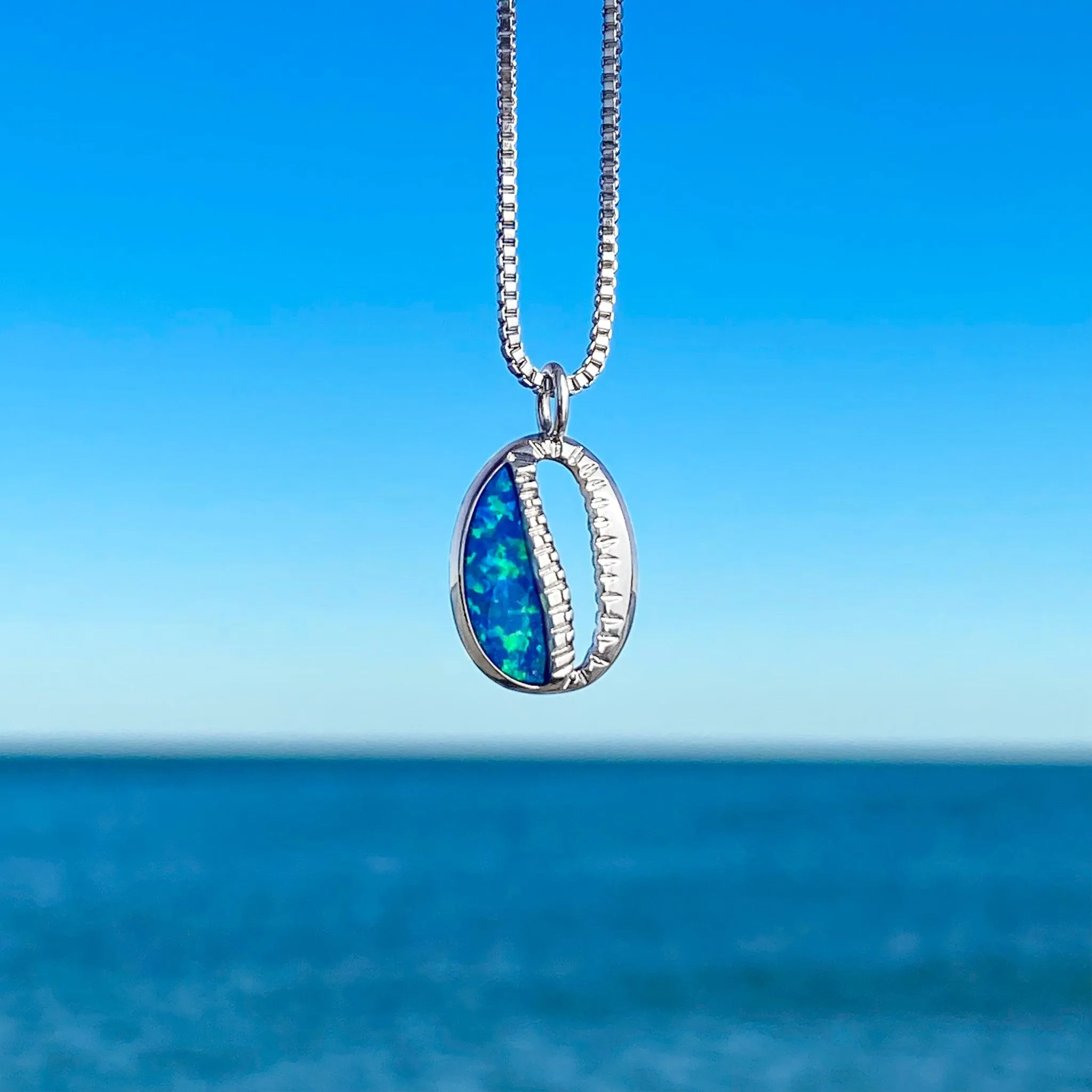 Opal Inlay Cowrie Shell Necklace