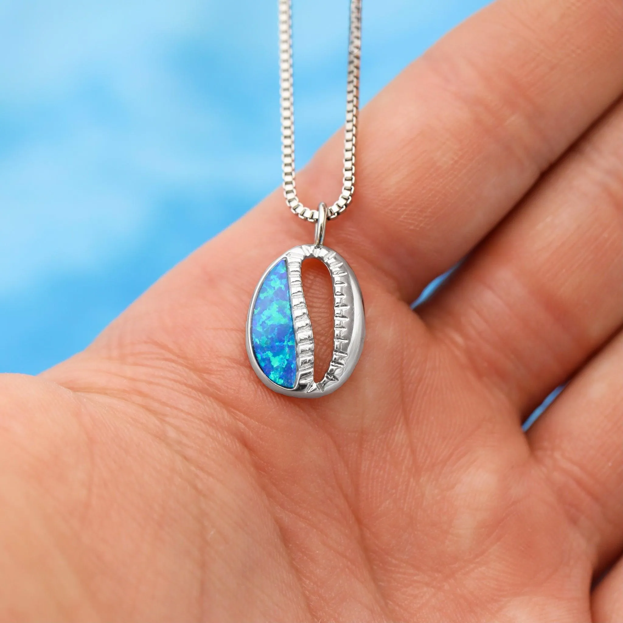 Opal Inlay Cowrie Shell Necklace