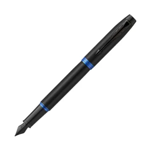 Parker IM Vibrant Rings Fountain Pen in Satin Black Lacquer with Marine Blue Accents