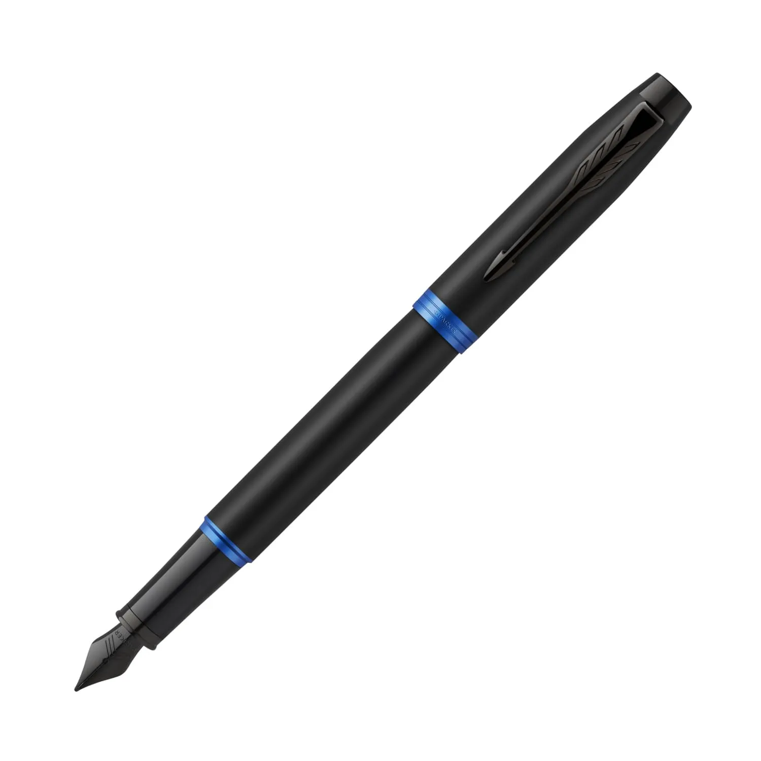 Parker IM Vibrant Rings Fountain Pen in Satin Black Lacquer with Marine Blue Accents