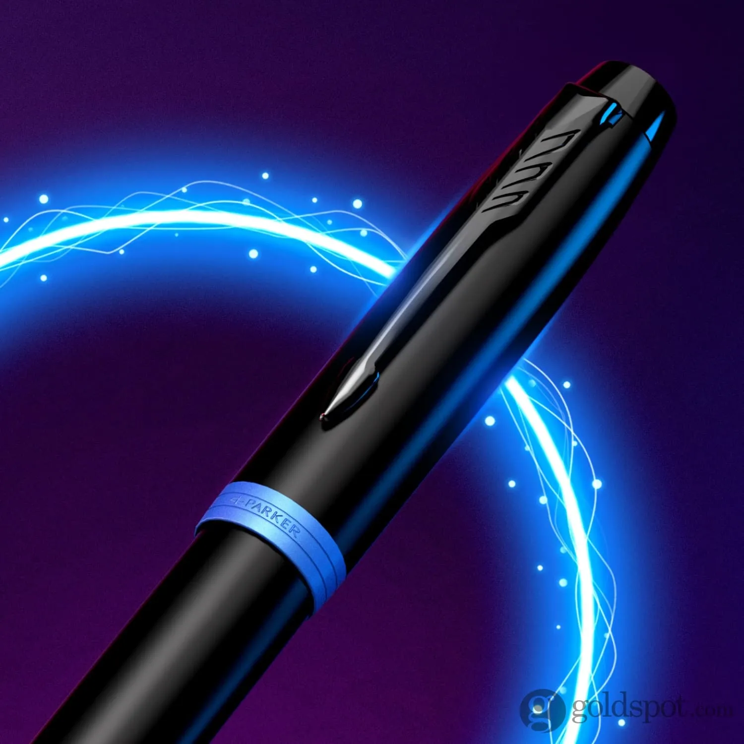 Parker IM Vibrant Rings Fountain Pen in Satin Black Lacquer with Marine Blue Accents