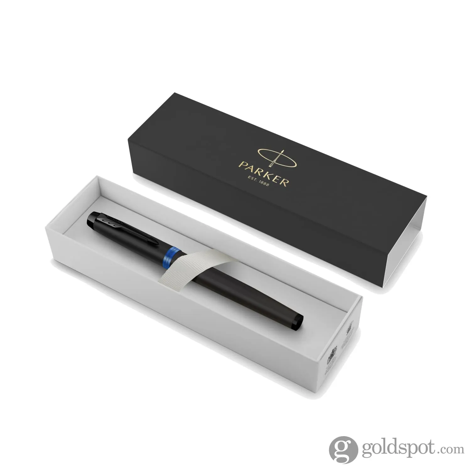 Parker IM Vibrant Rings Fountain Pen in Satin Black Lacquer with Marine Blue Accents
