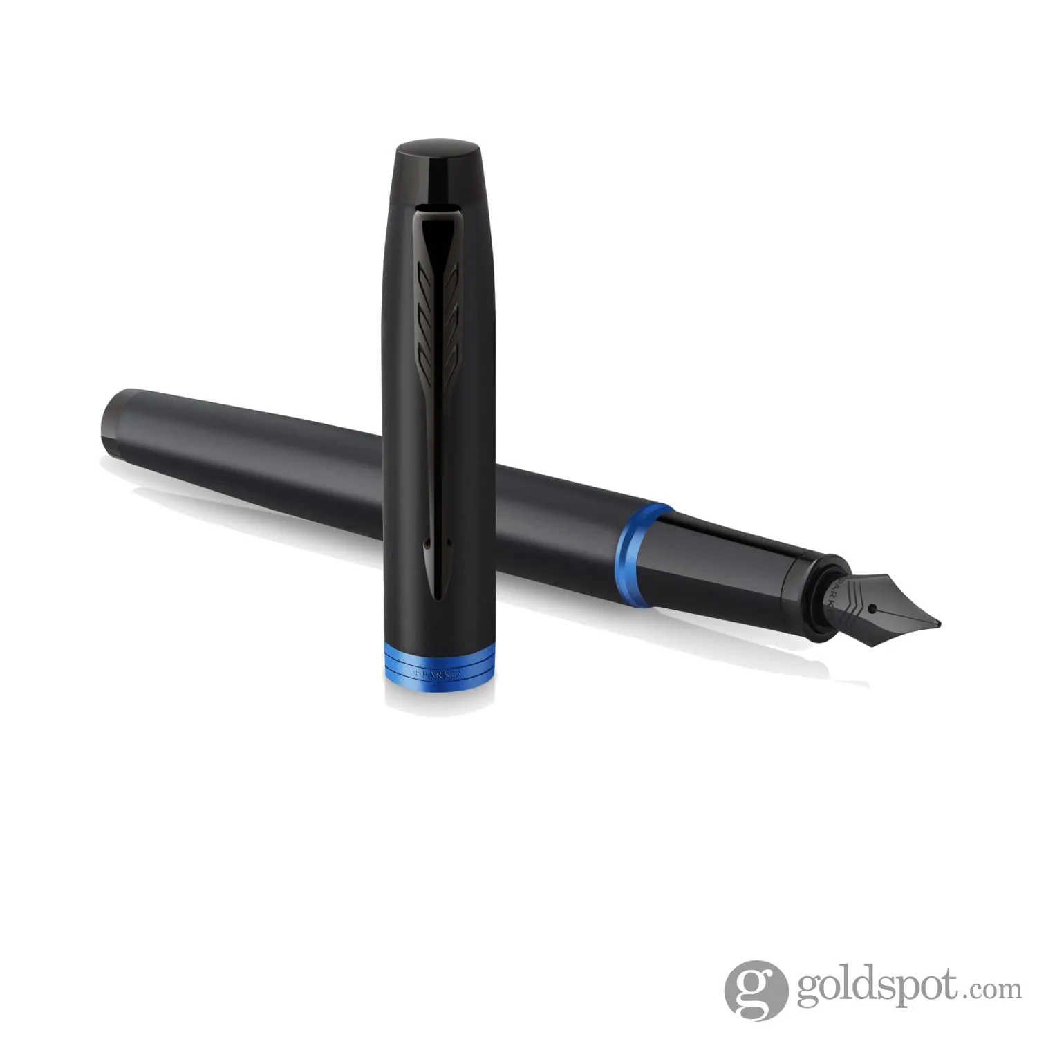 Parker IM Vibrant Rings Fountain Pen in Satin Black Lacquer with Marine Blue Accents