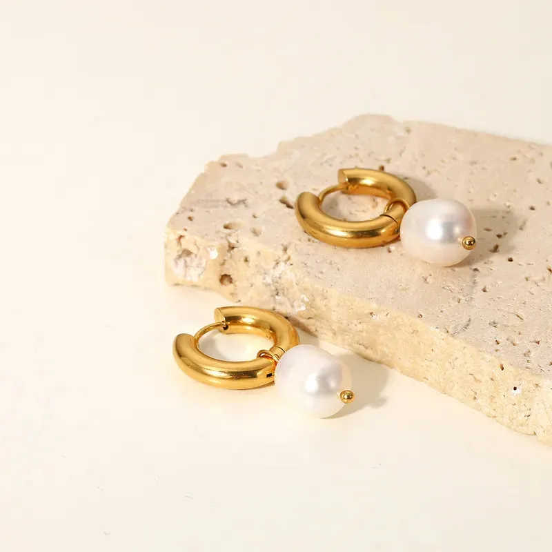 Pearl Hoop Earrings Gold