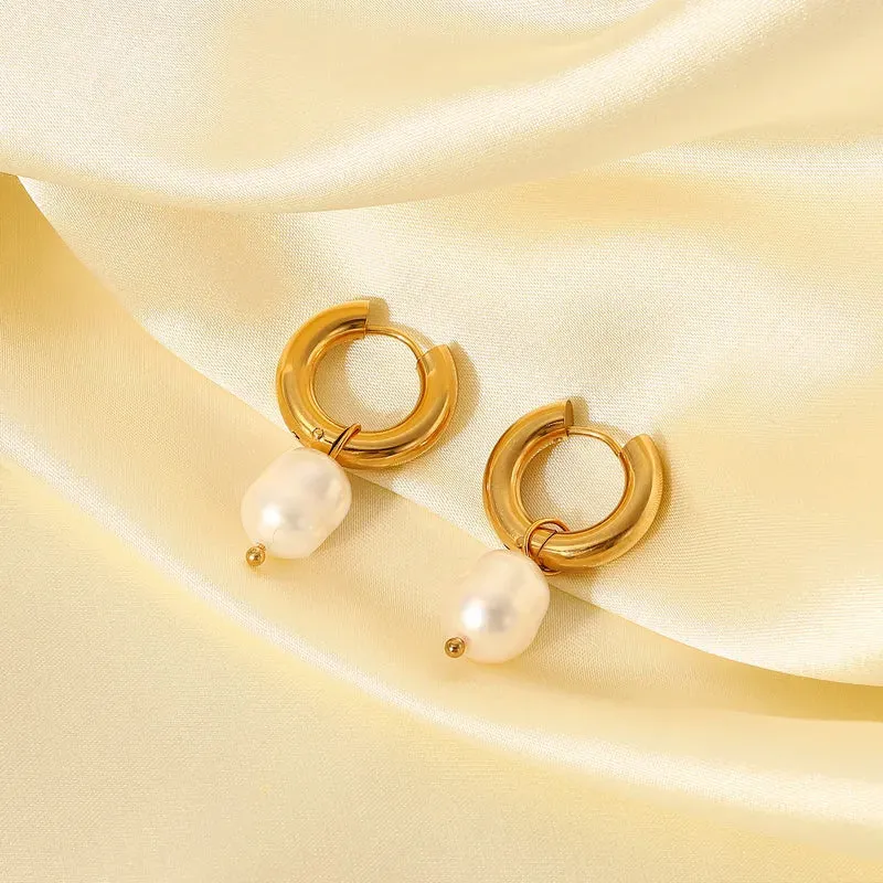 Pearl Hoop Earrings Gold