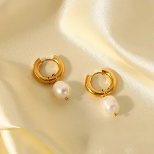 Pearl Hoop Earrings Gold