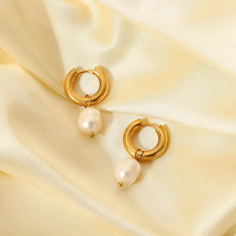 Pearl Hoop Earrings Gold