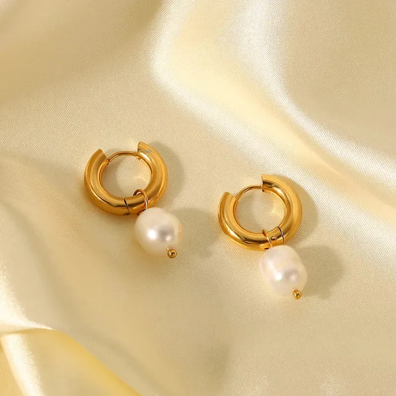 Pearl Hoop Earrings Gold