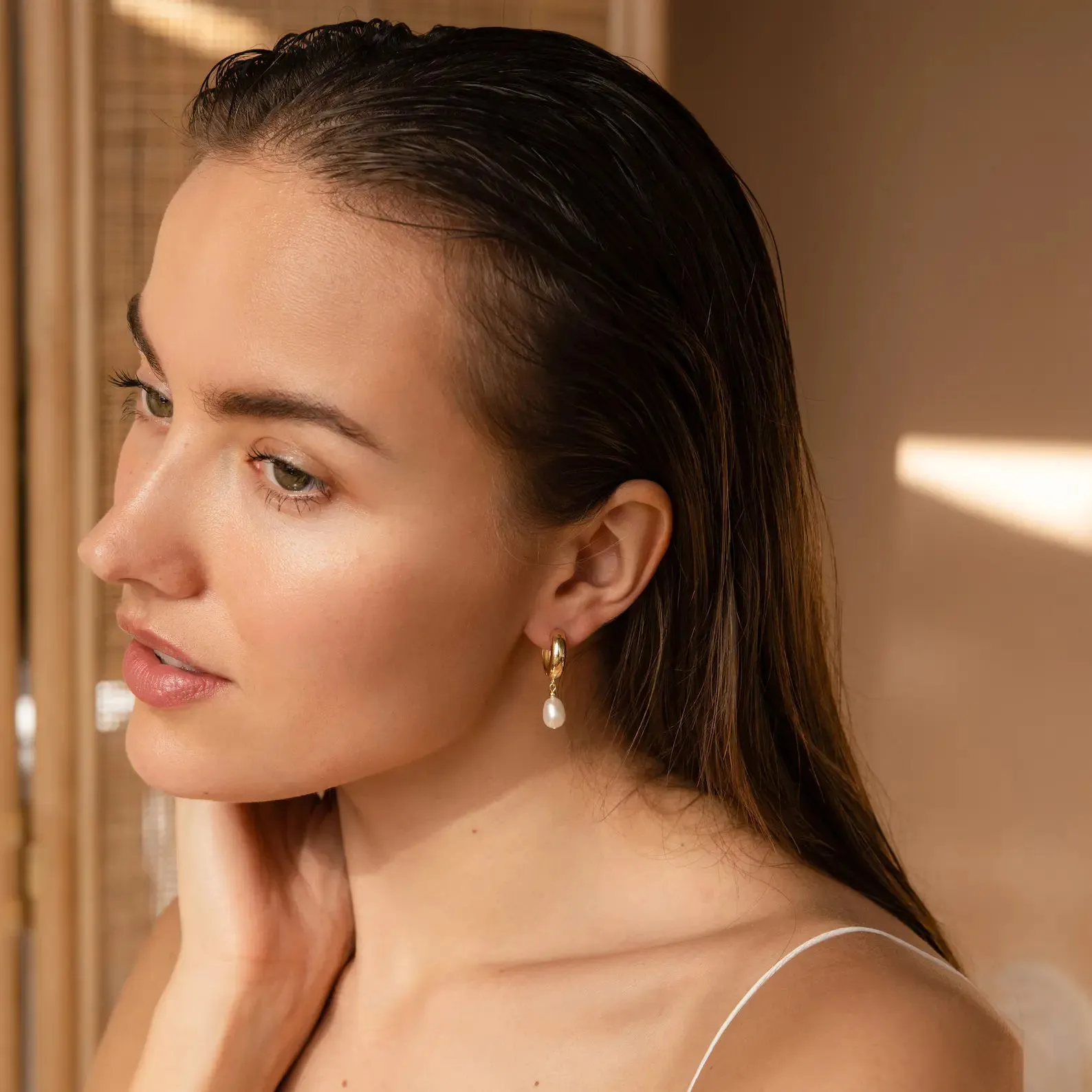 Pearl Hoop Earrings Gold