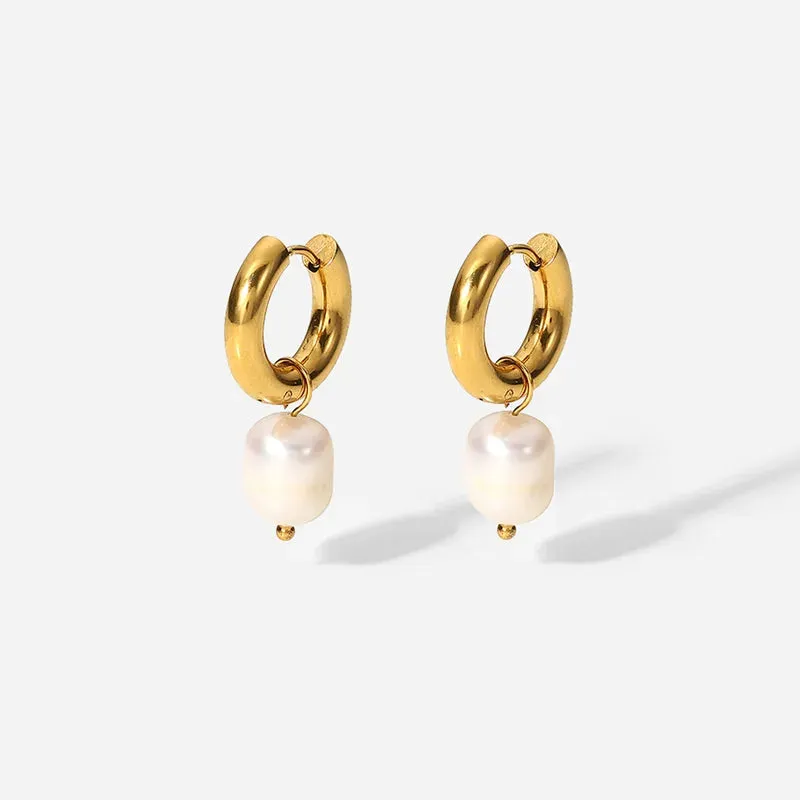 Pearl Hoop Earrings Gold