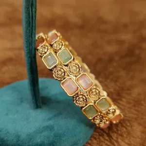PINK & MINT ANTIQUE GOLD PLATED ETHNIC BANGLES