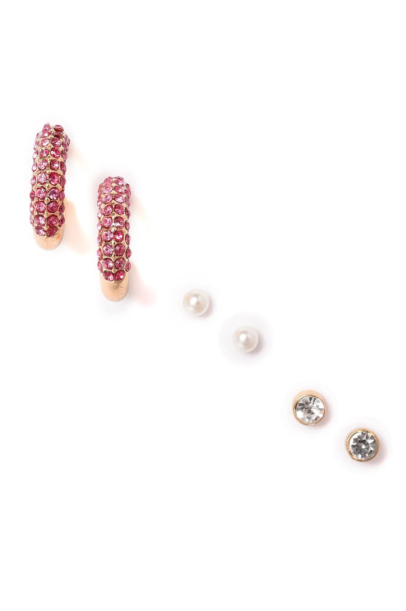 Pink & White Hoop and Stud Earrings Combo