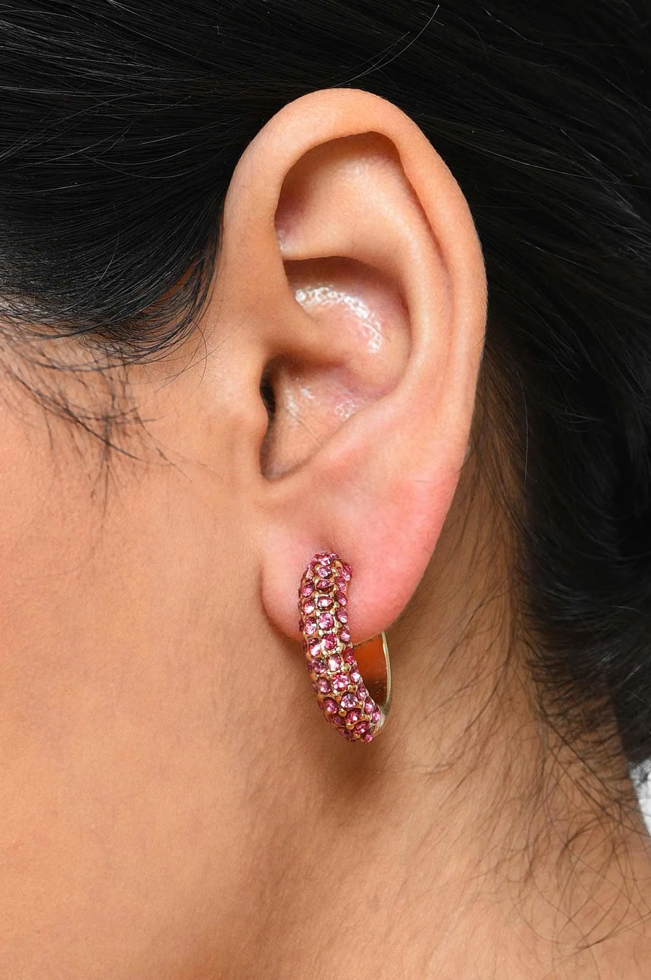 Pink & White Hoop and Stud Earrings Combo
