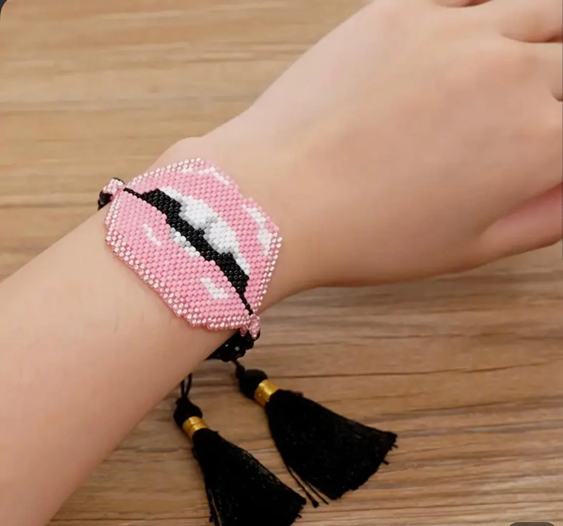 Pink Lips Beaded Bracelet