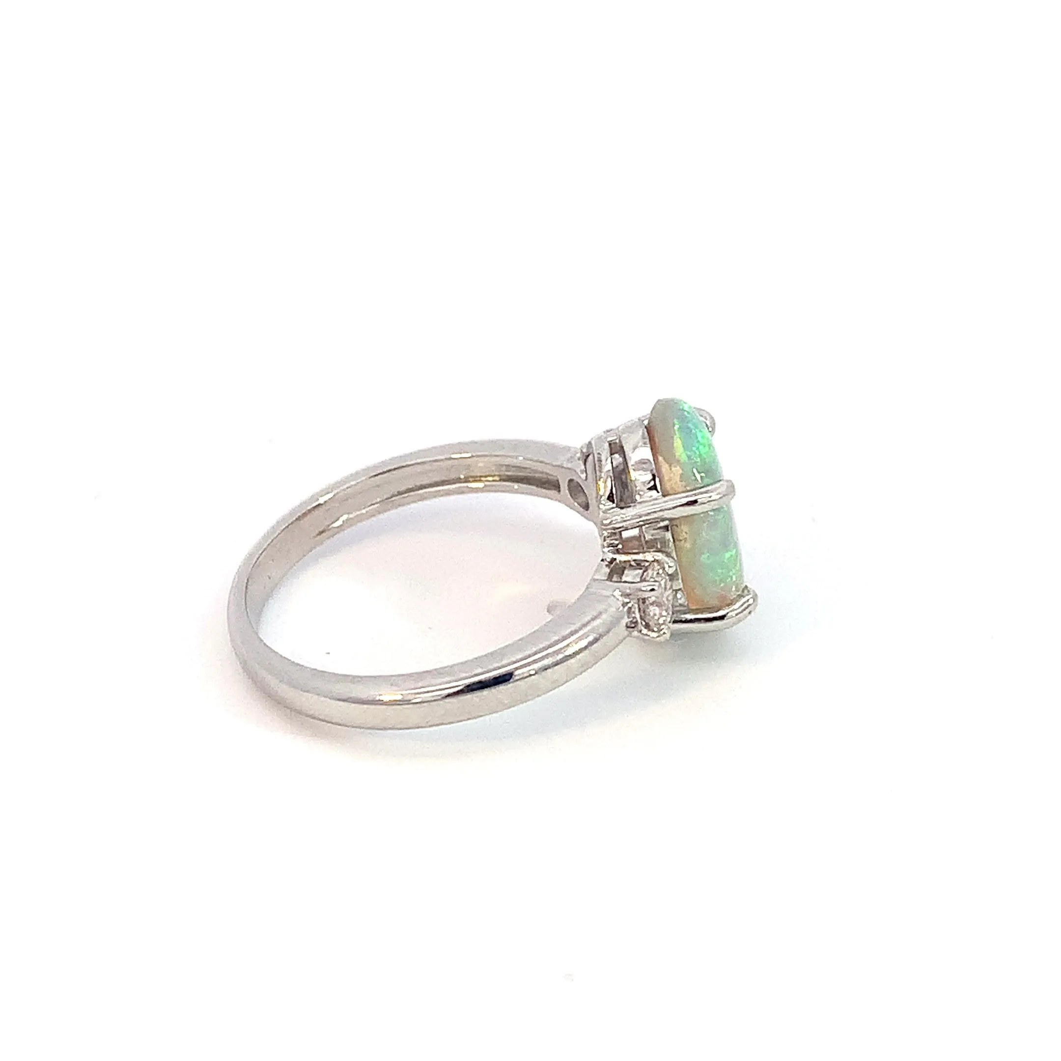 Platinum Black Opal 1.9ct and Diamond 0.24ct trilogy ring