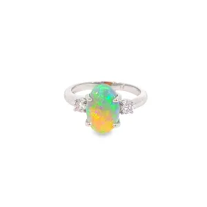Platinum Black Opal 1.9ct and Diamond 0.24ct trilogy ring