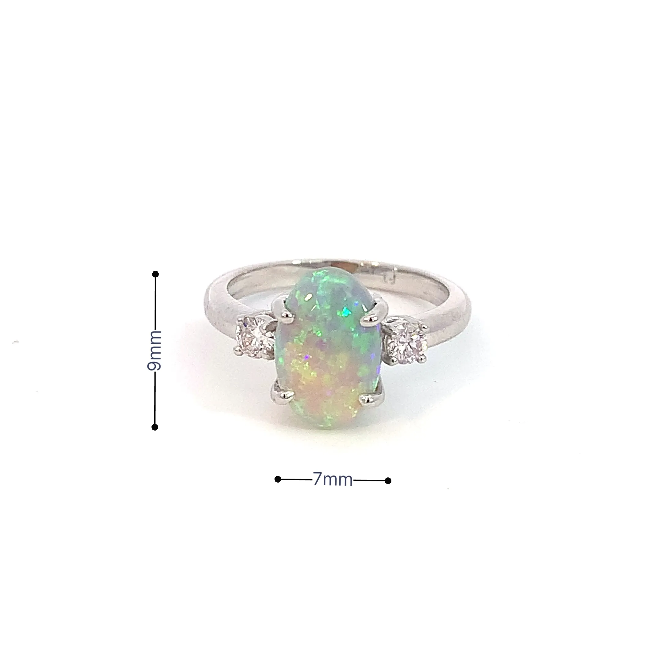 Platinum Black Opal 1.9ct and Diamond 0.24ct trilogy ring