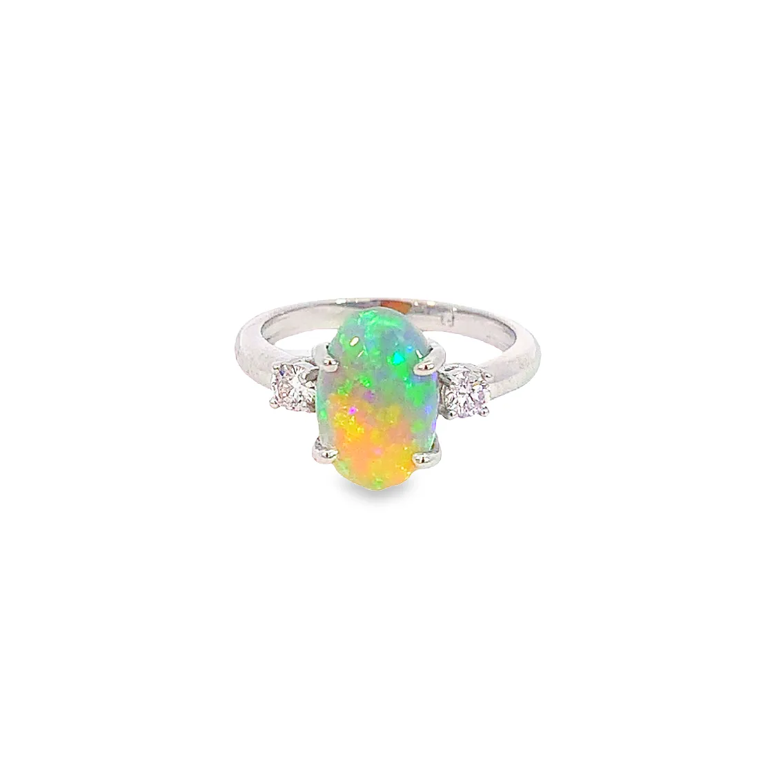 Platinum Black Opal 1.9ct and Diamond 0.24ct trilogy ring
