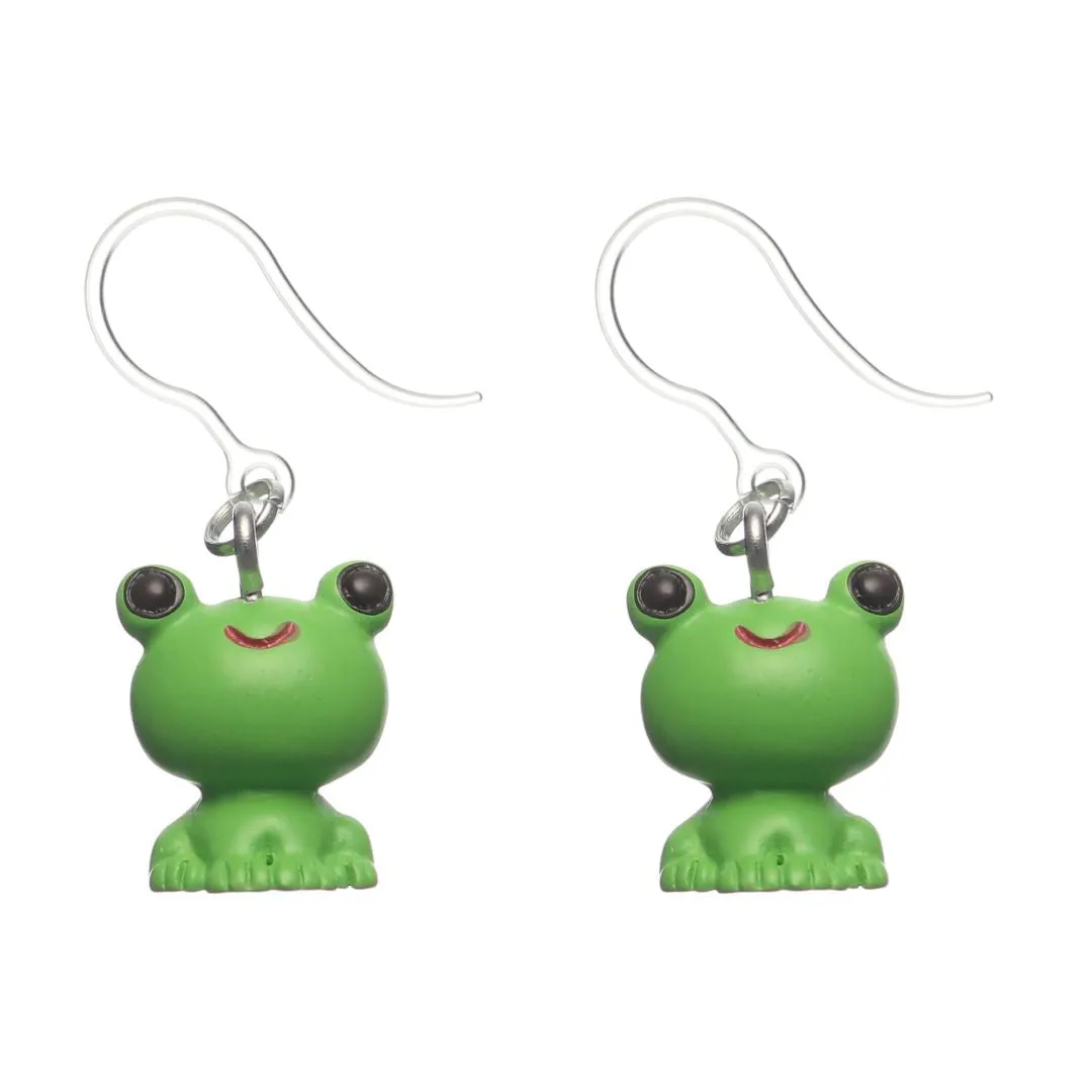 Playful Frog Dangles Hypoallergenic Earrings for Sensitive Ears Made with Plastic Posts