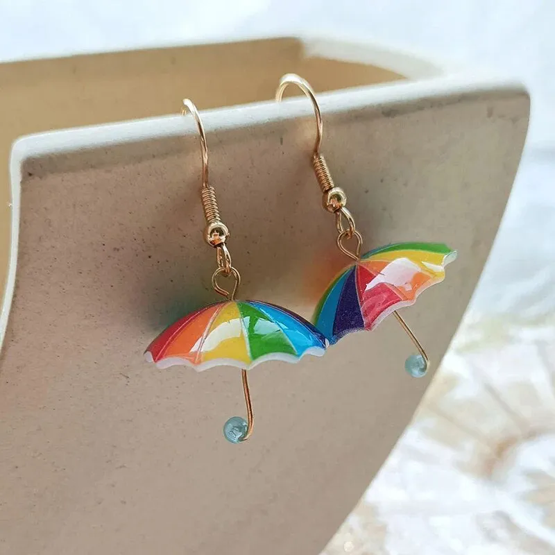 Playful Tiny Umbrella Drop Dangle Earrings