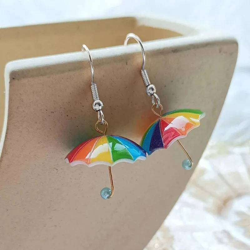Playful Tiny Umbrella Drop Dangle Earrings
